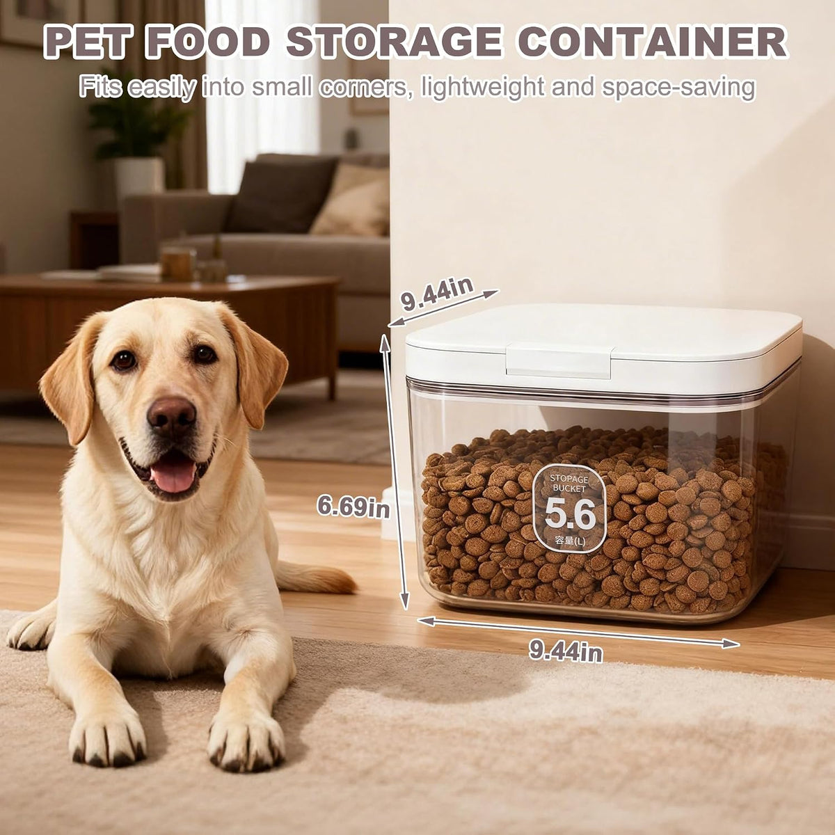 12 lbs Airtight Dog Cat Food Storage Container and Dog Treat Containers BPA-Free, PET Clear Stackable Pet Storage Bin, 1-Cup Scoop, 1-Sponge cleaning brush, Pop Top, With handle, Easy Mobility-large