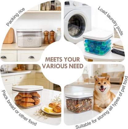 12 lbs Airtight Dog Cat Food Storage Container and Dog Treat Containers BPA-Free, PET Clear Stackable Pet Storage Bin, 1-Cup Scoop, 1-Sponge cleaning brush, Pop Top, With handle, Easy Mobility-large