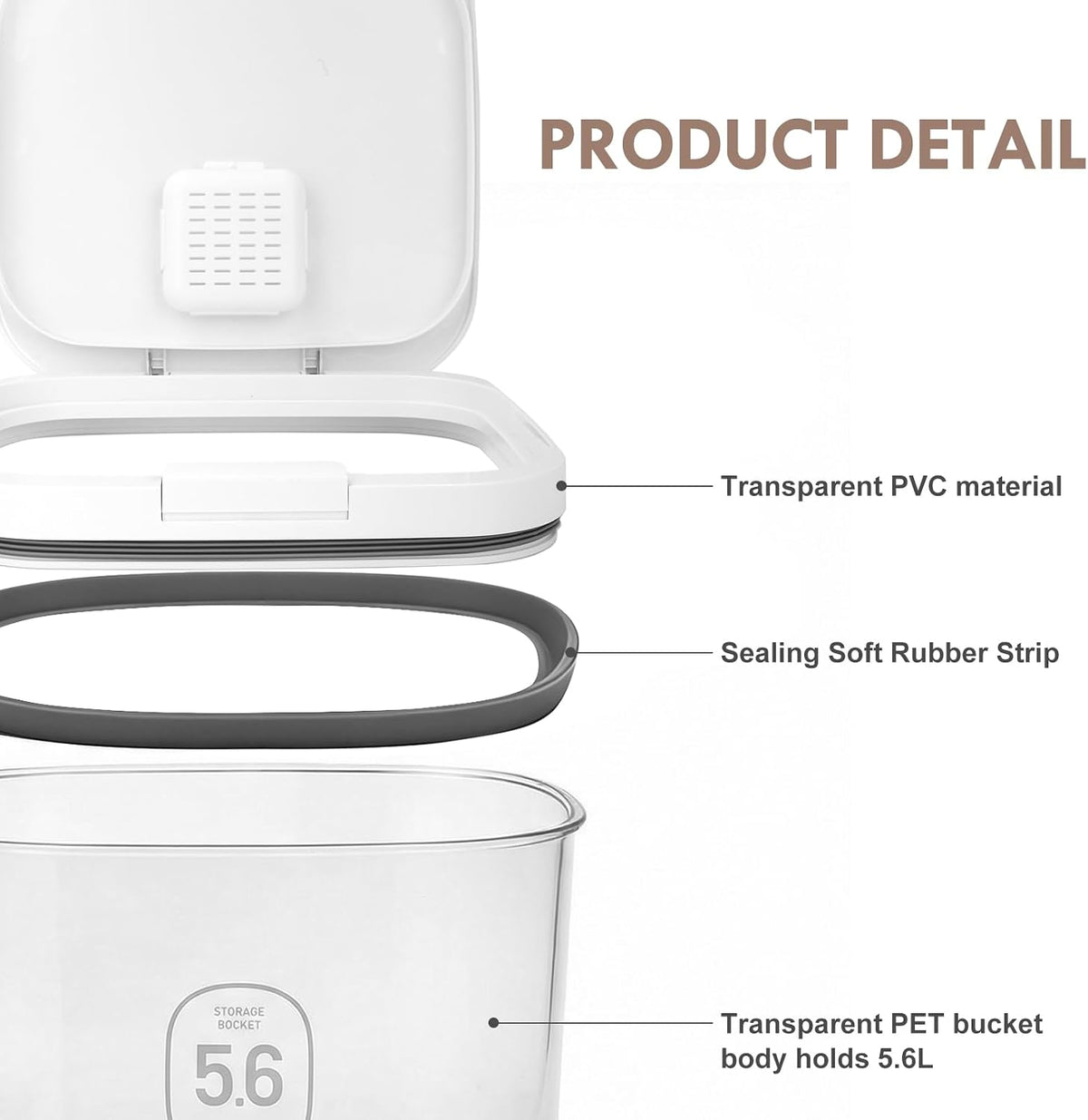 12 lbs Airtight Dog Cat Food Storage Container and Dog Treat Containers BPA-Free, PET Clear Stackable Pet Storage Bin, 1-Cup Scoop, 1-Sponge cleaning brush, Pop Top, With handle, Easy Mobility-large