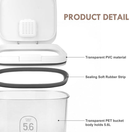 12 lbs Airtight Dog Cat Food Storage Container and Dog Treat Containers BPA-Free, PET Clear Stackable Pet Storage Bin, 1-Cup Scoop, 1-Sponge cleaning brush, Pop Top, With handle, Easy Mobility-large