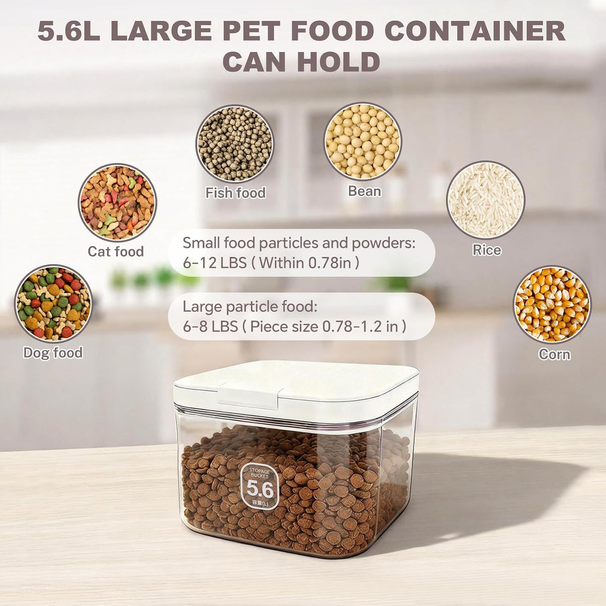12 lbs Airtight Dog Cat Food Storage Container and Dog Treat Containers BPA-Free, PET Clear Stackable Pet Storage Bin, 1-Cup Scoop, 1-Sponge cleaning brush, Pop Top, With handle, Easy Mobility-large