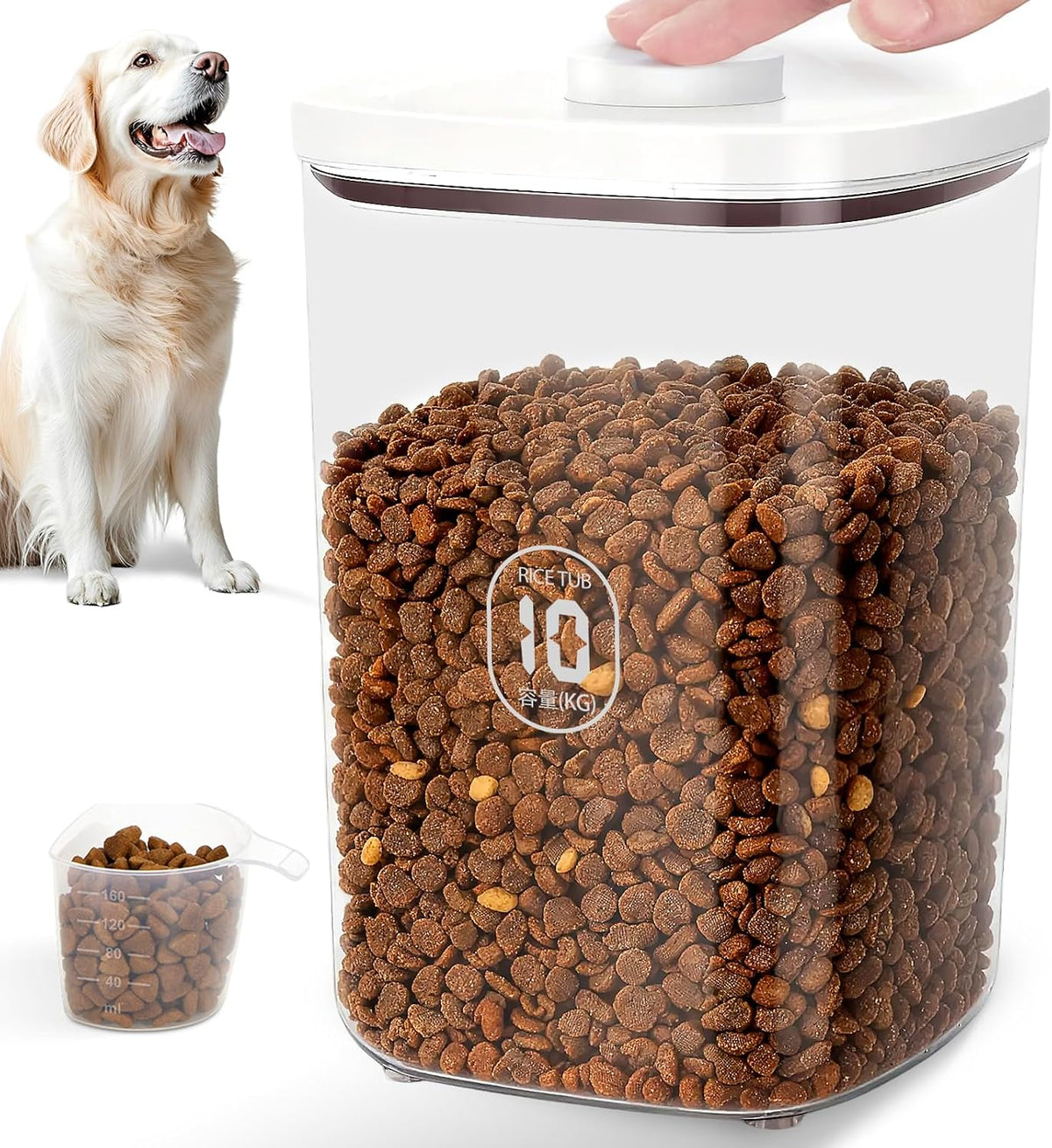12 lbs Airtight Dog Cat Food Storage Container and Dog Treat Containers BPA-Free, PET Clear Stackable Pet Storage Bin, 1-Cup Scoop, 1-Sponge cleaning brush, Pop Top, With handle, Easy Mobility-large