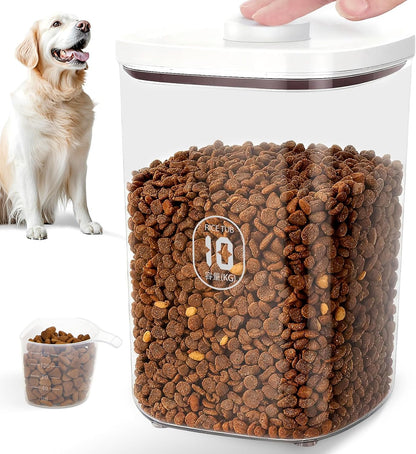 12 lbs Airtight Dog Cat Food Storage Container and Dog Treat Containers BPA-Free, PET Clear Stackable Pet Storage Bin, 1-Cup Scoop, 1-Sponge cleaning brush, Pop Top, With handle, Easy Mobility-large