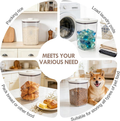 12 lbs Airtight Dog Cat Food Storage Container and Dog Treat Containers BPA-Free, PET Clear Stackable Pet Storage Bin, 1-Cup Scoop, 1-Sponge cleaning brush, Pop Top, With handle, Easy Mobility-large