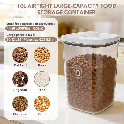 12 lbs Airtight Dog Cat Food Storage Container and Dog Treat Containers BPA-Free, PET Clear Stackable Pet Storage Bin, 1-Cup Scoop, 1-Sponge cleaning brush, Pop Top, With handle, Easy Mobility-large