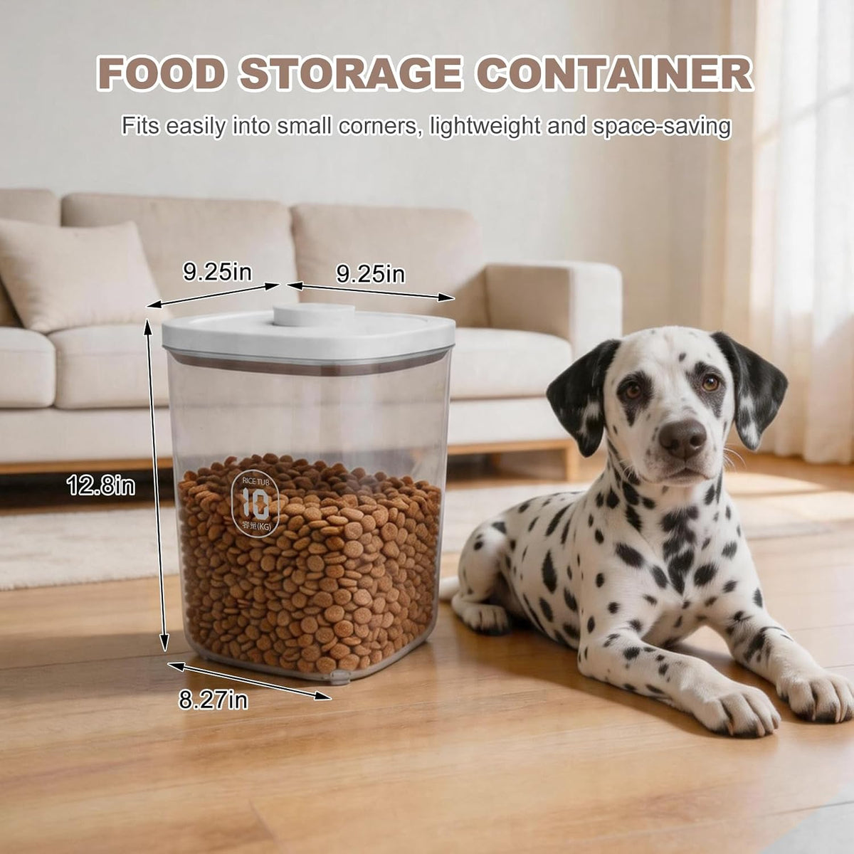 12 lbs Airtight Dog Cat Food Storage Container and Dog Treat Containers BPA-Free, PET Clear Stackable Pet Storage Bin, 1-Cup Scoop, 1-Sponge cleaning brush, Pop Top, With handle, Easy Mobility-large