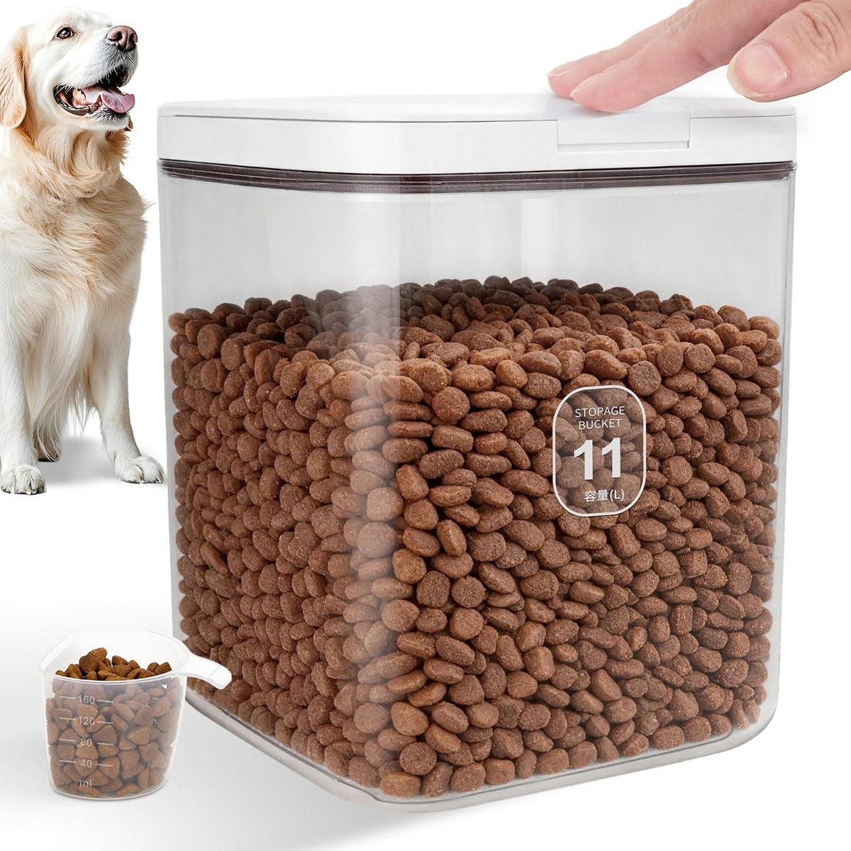 12 lbs Airtight Dog Cat Food Storage Container and Dog Treat Containers BPA-Free, PET Clear Stackable Pet Storage Bin, 1-Cup Scoop, 1-Sponge cleaning brush, Pop Top, With handle, Easy Mobility-large
