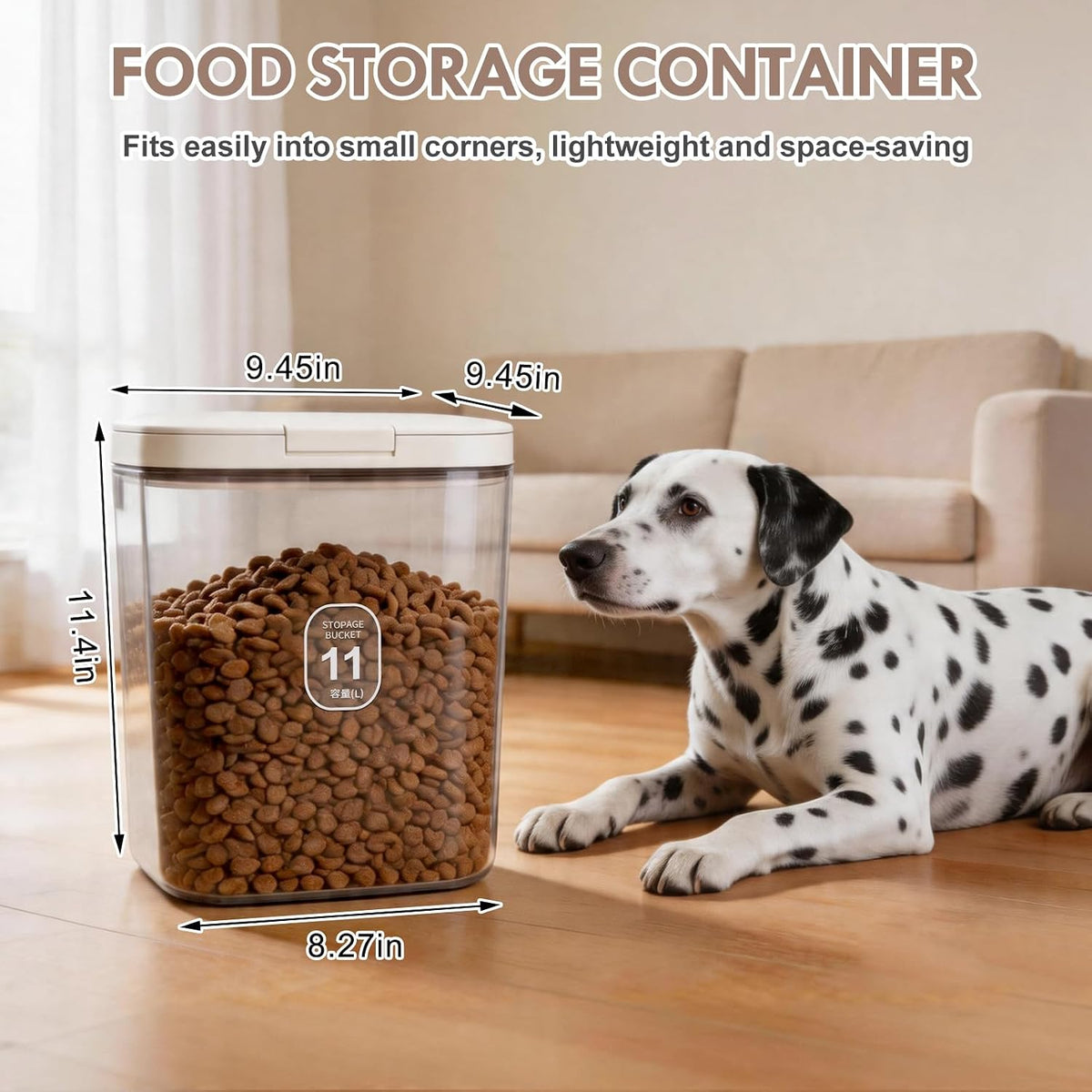 12 lbs Airtight Dog Cat Food Storage Container and Dog Treat Containers BPA-Free, PET Clear Stackable Pet Storage Bin, 1-Cup Scoop, 1-Sponge cleaning brush, Pop Top, With handle, Easy Mobility-large