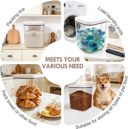 12 lbs Airtight Dog Cat Food Storage Container and Dog Treat Containers BPA-Free, PET Clear Stackable Pet Storage Bin, 1-Cup Scoop, 1-Sponge cleaning brush, Pop Top, With handle, Easy Mobility-large