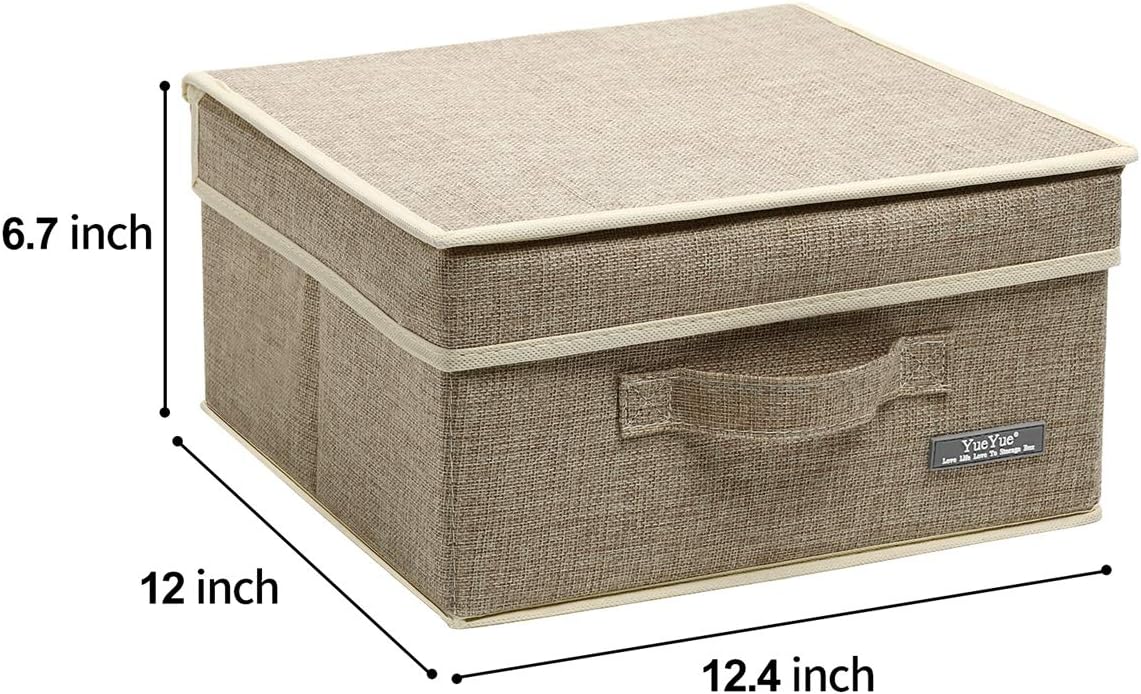 Fabric Storage Bins with Lids Small 4 Pack, Linen Foldable Storage Box with lids 4 Color Set 12.4in/12in/6.7in