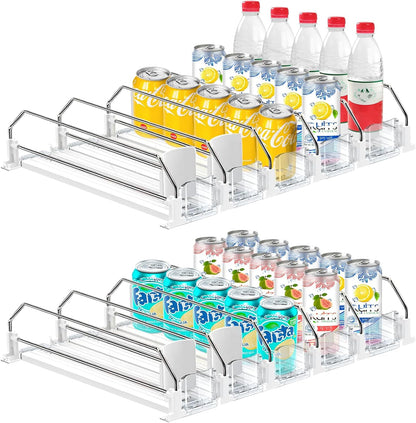 3 Pack Drink Organizer for Fridge, Self Pushing Fridge Drink Organizer | Self Pushing Soda Dispenser for Refrigerator, Automatic Drink Dispenser for Fridge, Holds up to 75 Cans (15 Rows)