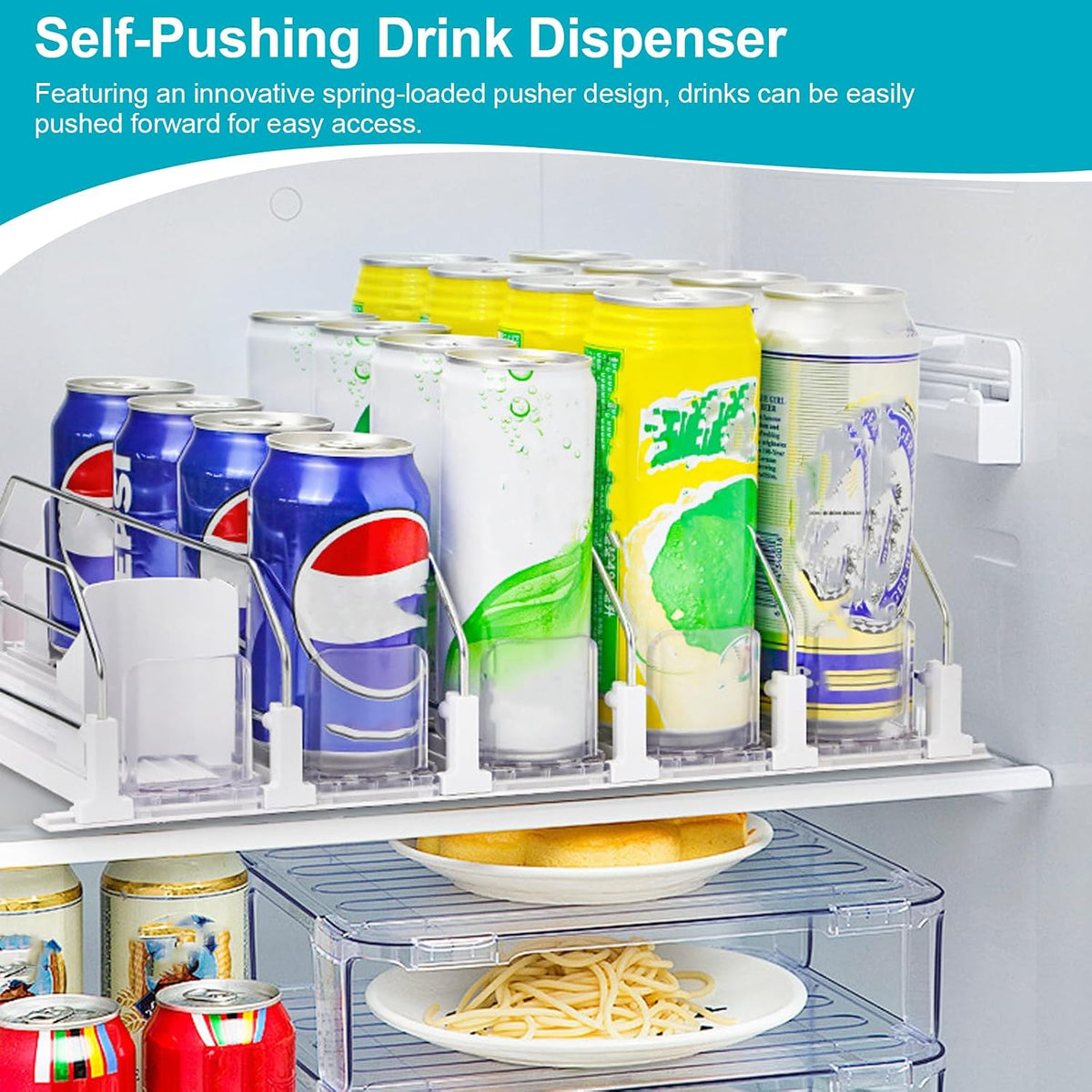 3 Pack Drink Organizer for Fridge, Self Pushing Fridge Drink Organizer | Self Pushing Soda Dispenser for Refrigerator, Automatic Drink Dispenser for Fridge, Holds up to 75 Cans (15 Rows)