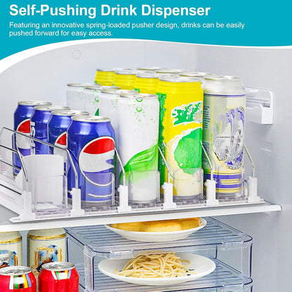 3 Pack Drink Organizer for Fridge, Self Pushing Fridge Drink Organizer | Self Pushing Soda Dispenser for Refrigerator, Automatic Drink Dispenser for Fridge, Holds up to 75 Cans (15 Rows)