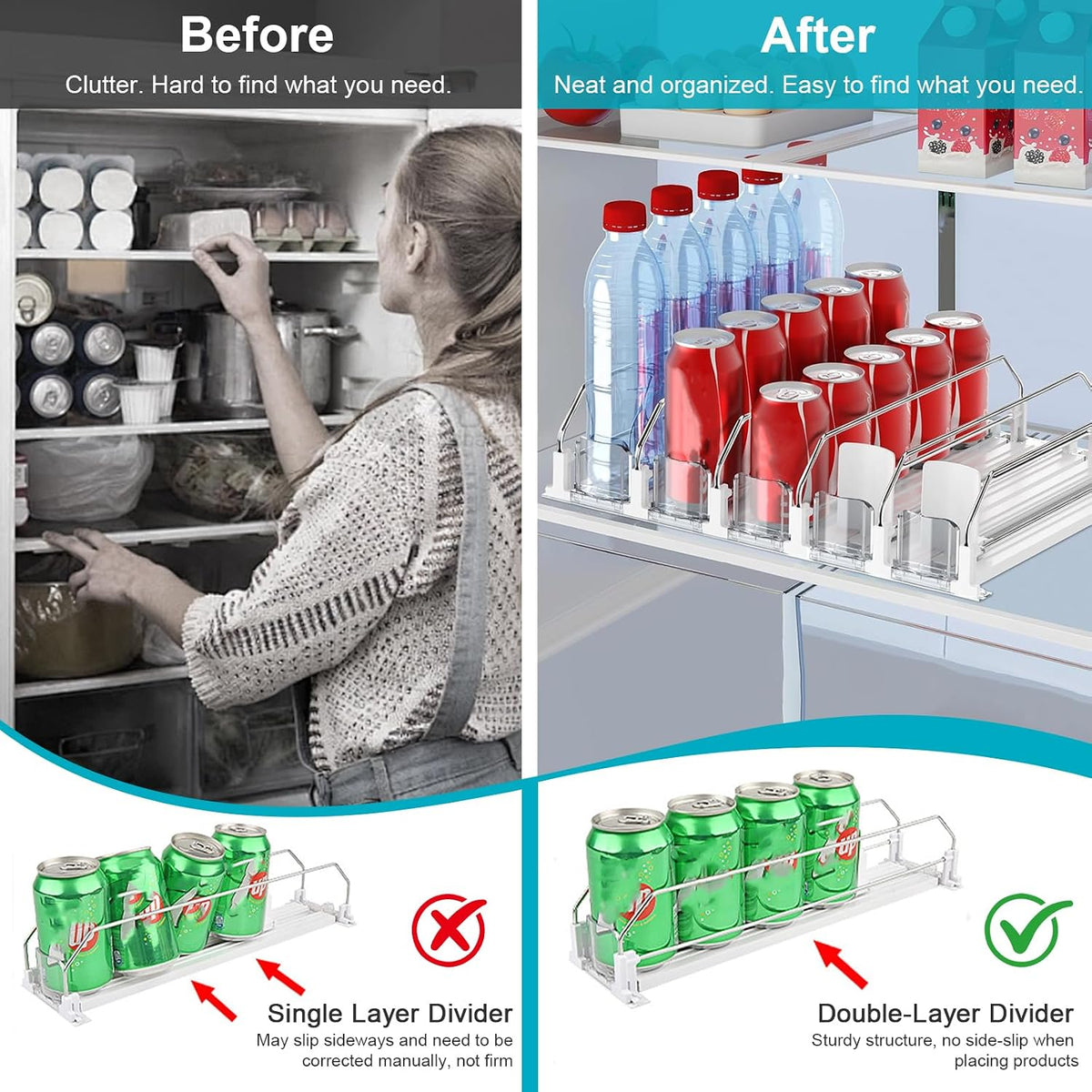 3 Pack Drink Organizer for Fridge, Self Pushing Fridge Drink Organizer | Self Pushing Soda Dispenser for Refrigerator, Automatic Drink Dispenser for Fridge, Holds up to 75 Cans (15 Rows)