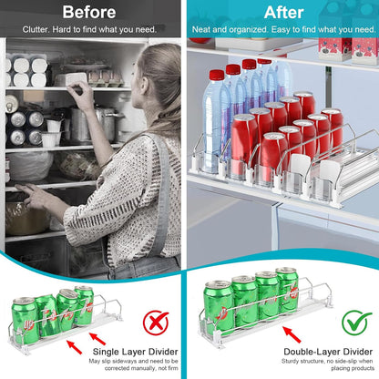 3 Pack Drink Organizer for Fridge, Self Pushing Fridge Drink Organizer | Self Pushing Soda Dispenser for Refrigerator, Automatic Drink Dispenser for Fridge, Holds up to 75 Cans (15 Rows)