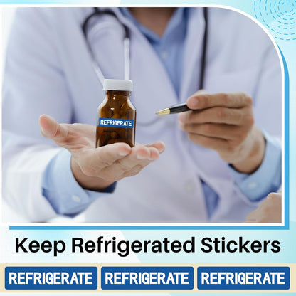 500 Pcs Keep Refrigerated Stickers 0.39" x 1.57" Pharmacy Sticker Medical Label Veterinary Auxiliary Sign Waterproof Freeze for Medicine Pill Syringe Food Candy Meat Mailing(Blue Snowflake)