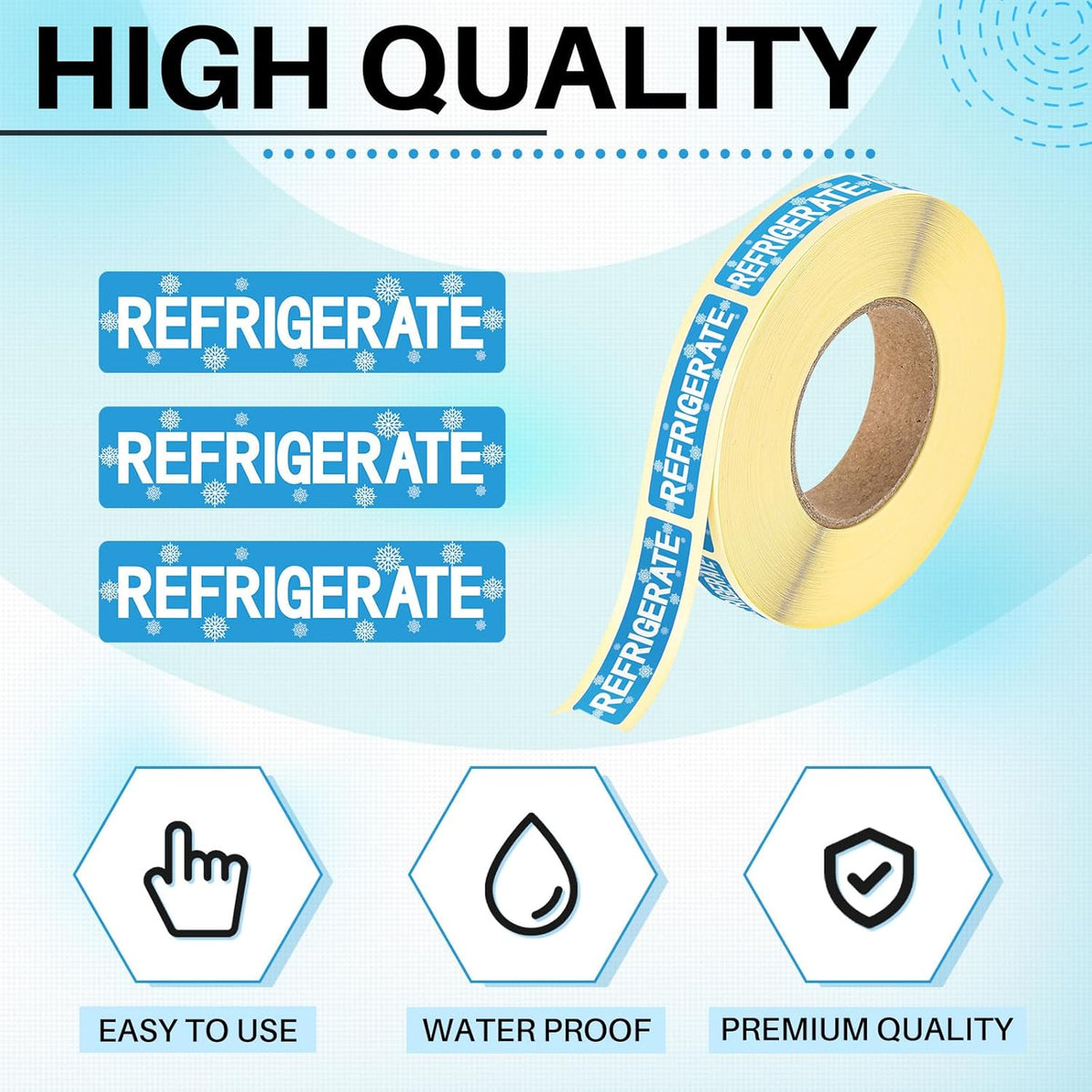 500 Pcs Keep Refrigerated Stickers 0.39" x 1.57" Pharmacy Sticker Medical Label Veterinary Auxiliary Sign Waterproof Freeze for Medicine Pill Syringe Food Candy Meat Mailing(Blue Snowflake)