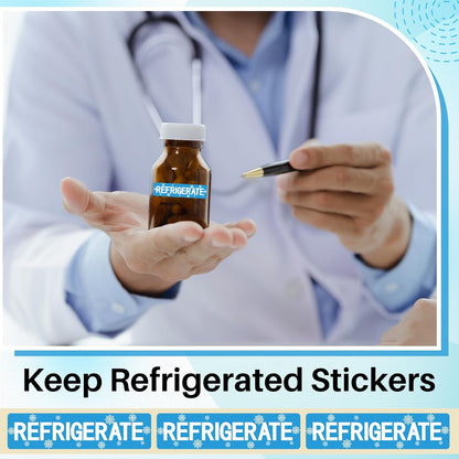 500 Pcs Keep Refrigerated Stickers 0.39" x 1.57" Pharmacy Sticker Medical Label Veterinary Auxiliary Sign Waterproof Freeze for Medicine Pill Syringe Food Candy Meat Mailing(Blue Snowflake)