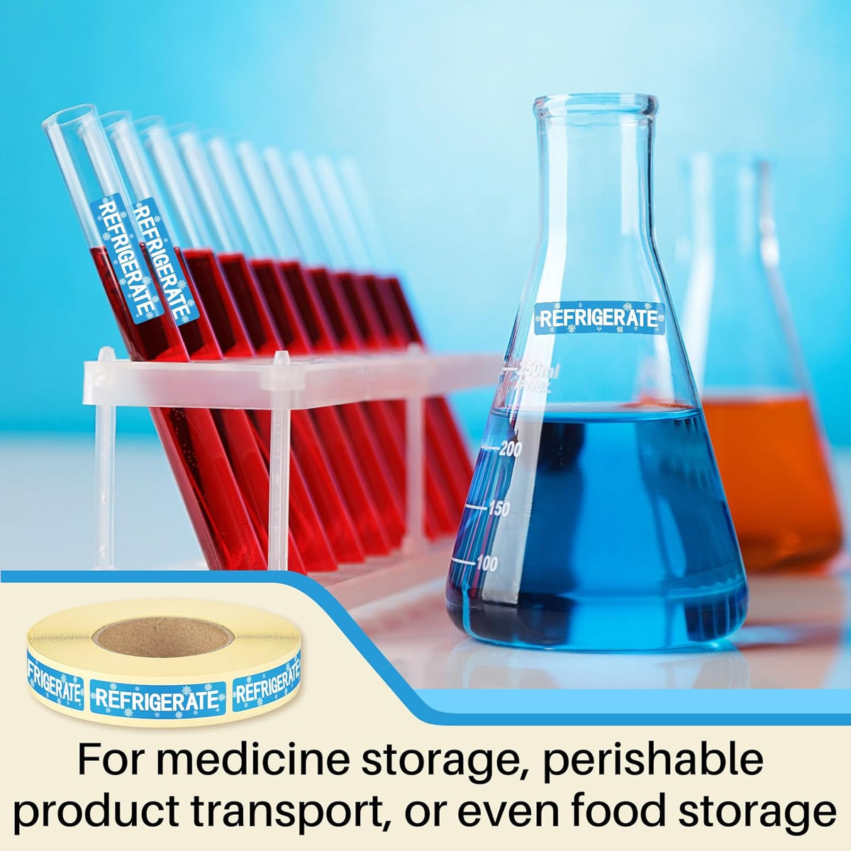 500 Pcs Keep Refrigerated Stickers 0.39" x 1.57" Pharmacy Sticker Medical Label Veterinary Auxiliary Sign Waterproof Freeze for Medicine Pill Syringe Food Candy Meat Mailing(Blue Snowflake)