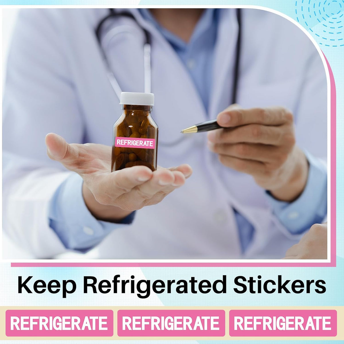 500 Pcs Keep Refrigerated Stickers 0.39" x 1.57" Pharmacy Sticker Medical Label Veterinary Auxiliary Sign Waterproof Freeze for Medicine Pill Syringe Food Candy Meat Mailing(Blue Snowflake)