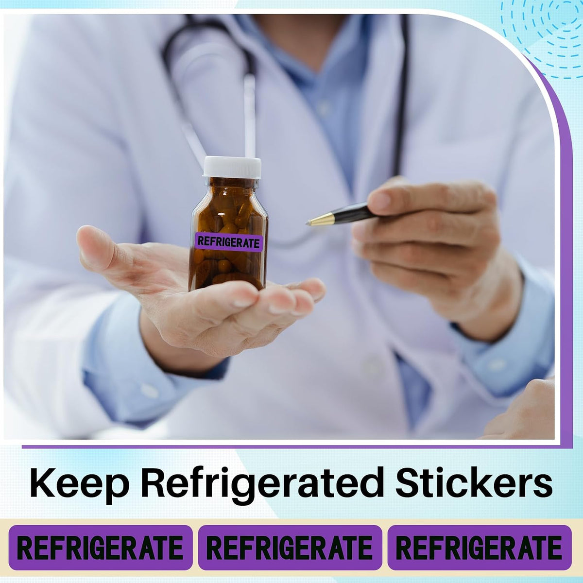 500 Pcs Keep Refrigerated Stickers 0.39" x 1.57" Pharmacy Sticker Medical Label Veterinary Auxiliary Sign Waterproof Freeze for Medicine Pill Syringe Food Candy Meat Mailing(Blue Snowflake)