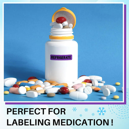 500 Pcs Keep Refrigerated Stickers 0.39" x 1.57" Pharmacy Sticker Medical Label Veterinary Auxiliary Sign Waterproof Freeze for Medicine Pill Syringe Food Candy Meat Mailing(Blue Snowflake)