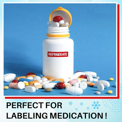 500 Pcs Keep Refrigerated Stickers 0.39" x 1.57" Pharmacy Sticker Medical Label Veterinary Auxiliary Sign Waterproof Freeze for Medicine Pill Syringe Food Candy Meat Mailing(Blue Snowflake)