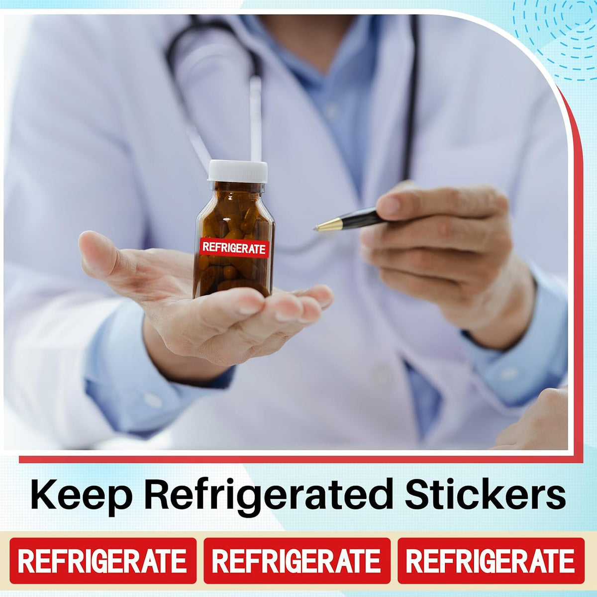 500 Pcs Keep Refrigerated Stickers 0.39" x 1.57" Pharmacy Sticker Medical Label Veterinary Auxiliary Sign Waterproof Freeze for Medicine Pill Syringe Food Candy Meat Mailing(Blue Snowflake)