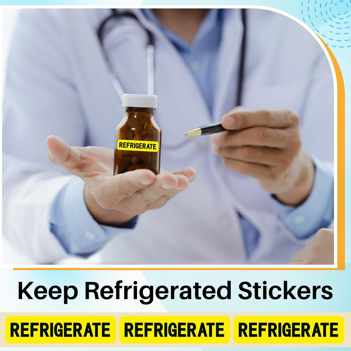 500 Pcs Keep Refrigerated Stickers 0.39" x 1.57" Pharmacy Sticker Medical Label Veterinary Auxiliary Sign Waterproof Freeze for Medicine Pill Syringe Food Candy Meat Mailing(Blue Snowflake)