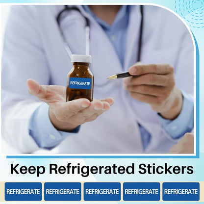 500 Pcs Keep Refrigerated Stickers 0.39" x 1.57" Pharmacy Sticker Medical Label Veterinary Auxiliary Sign Waterproof Freeze for Medicine Pill Syringe Food Candy Meat Mailing(Blue Snowflake)