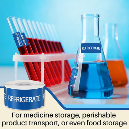 500 Pcs Keep Refrigerated Stickers 0.39" x 1.57" Pharmacy Sticker Medical Label Veterinary Auxiliary Sign Waterproof Freeze for Medicine Pill Syringe Food Candy Meat Mailing(Blue Snowflake)