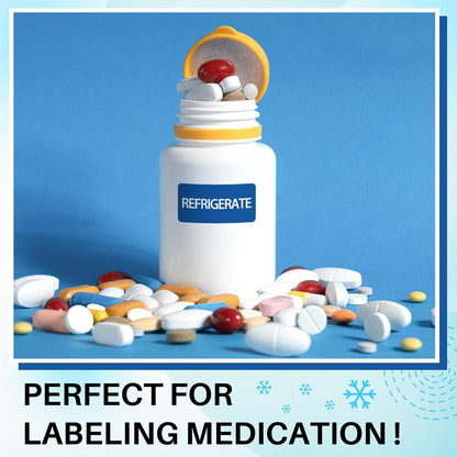500 Pcs Keep Refrigerated Stickers 0.39" x 1.57" Pharmacy Sticker Medical Label Veterinary Auxiliary Sign Waterproof Freeze for Medicine Pill Syringe Food Candy Meat Mailing(Blue Snowflake)