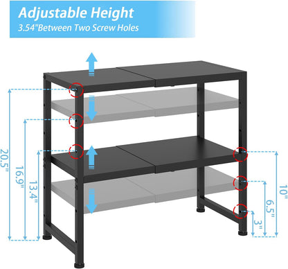 2-Tier Expandable Metal Storage Shelves,150LBS Heavy Duty Shelving Units and Storage For Small Appliance,Adjustable Pots and Pans Organizer Rack Shelf For Kitchen Under Cabinet Pantry Warehouse Garage