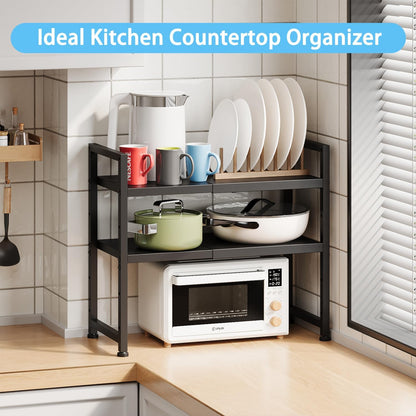 2-Tier Expandable Metal Storage Shelves,150LBS Heavy Duty Shelving Units and Storage For Small Appliance,Adjustable Pots and Pans Organizer Rack Shelf For Kitchen Under Cabinet Pantry Warehouse Garage