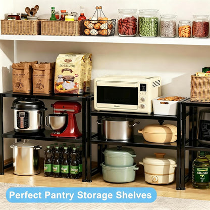 2-Tier Expandable Metal Storage Shelves,150LBS Heavy Duty Shelving Units and Storage For Small Appliance,Adjustable Pots and Pans Organizer Rack Shelf For Kitchen Under Cabinet Pantry Warehouse Garage
