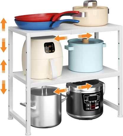2-Tier Expandable Metal Storage Shelves,150LBS Heavy Duty Shelving Units and Storage For Small Appliance,Adjustable Pots and Pans Organizer Rack Shelf For Kitchen Under Cabinet Pantry Warehouse Garage