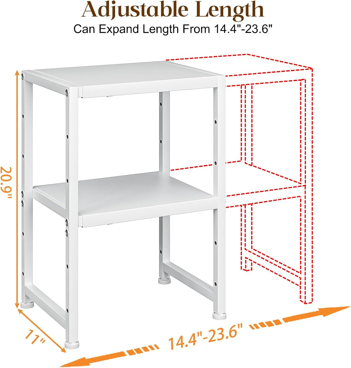2-Tier Expandable Metal Storage Shelves,150LBS Heavy Duty Shelving Units and Storage For Small Appliance,Adjustable Pots and Pans Organizer Rack Shelf For Kitchen Under Cabinet Pantry Warehouse Garage