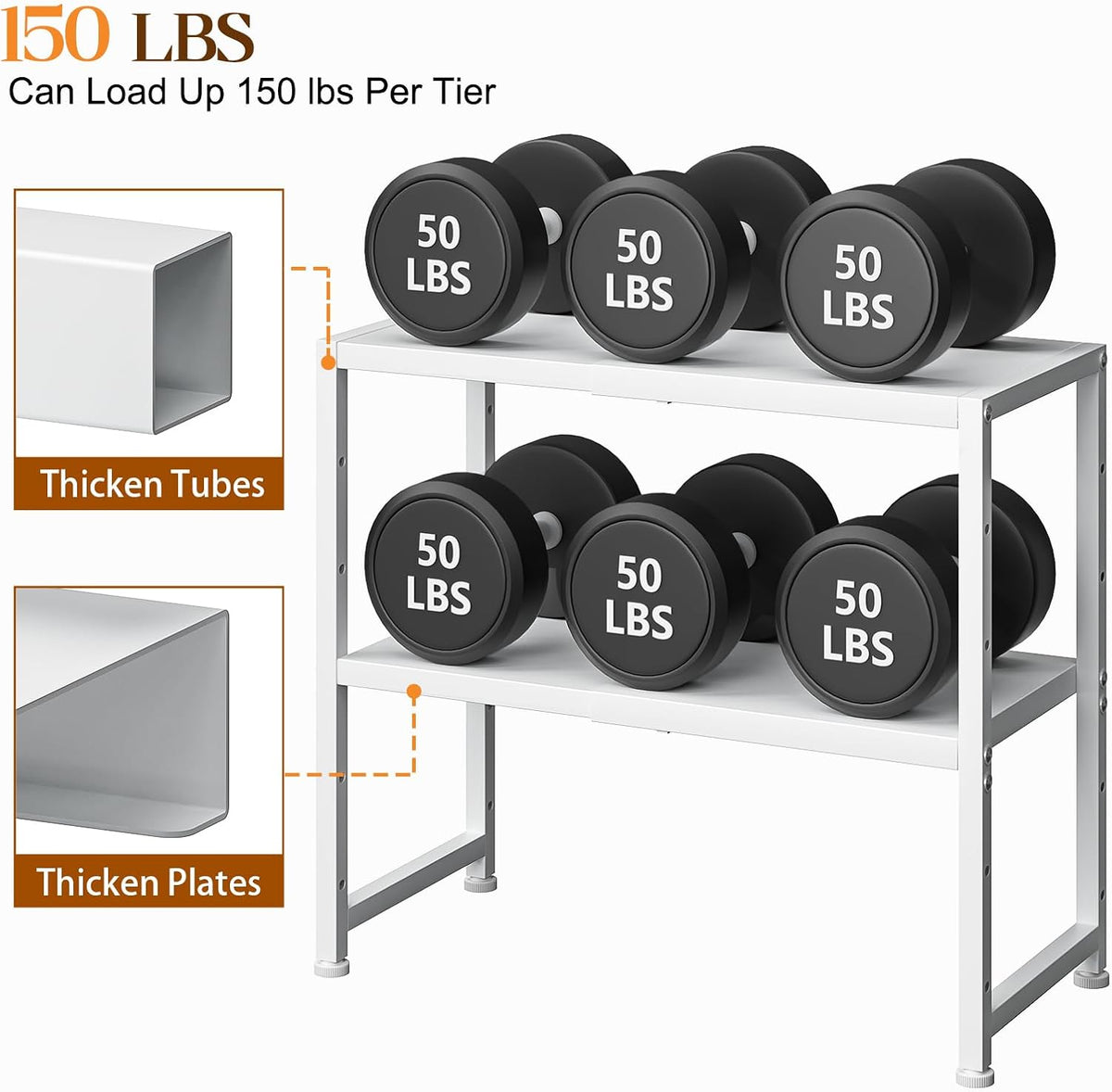2-Tier Expandable Metal Storage Shelves,150LBS Heavy Duty Shelving Units and Storage For Small Appliance,Adjustable Pots and Pans Organizer Rack Shelf For Kitchen Under Cabinet Pantry Warehouse Garage