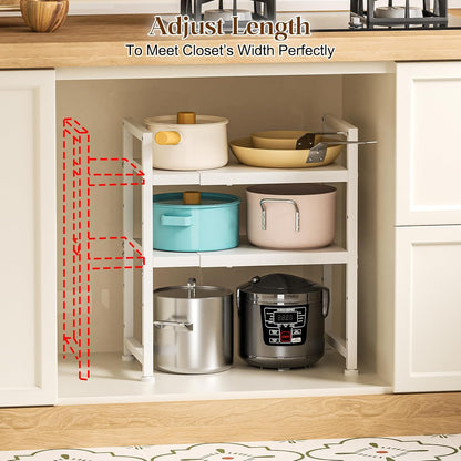 2-Tier Expandable Metal Storage Shelves,150LBS Heavy Duty Shelving Units and Storage For Small Appliance,Adjustable Pots and Pans Organizer Rack Shelf For Kitchen Under Cabinet Pantry Warehouse Garage