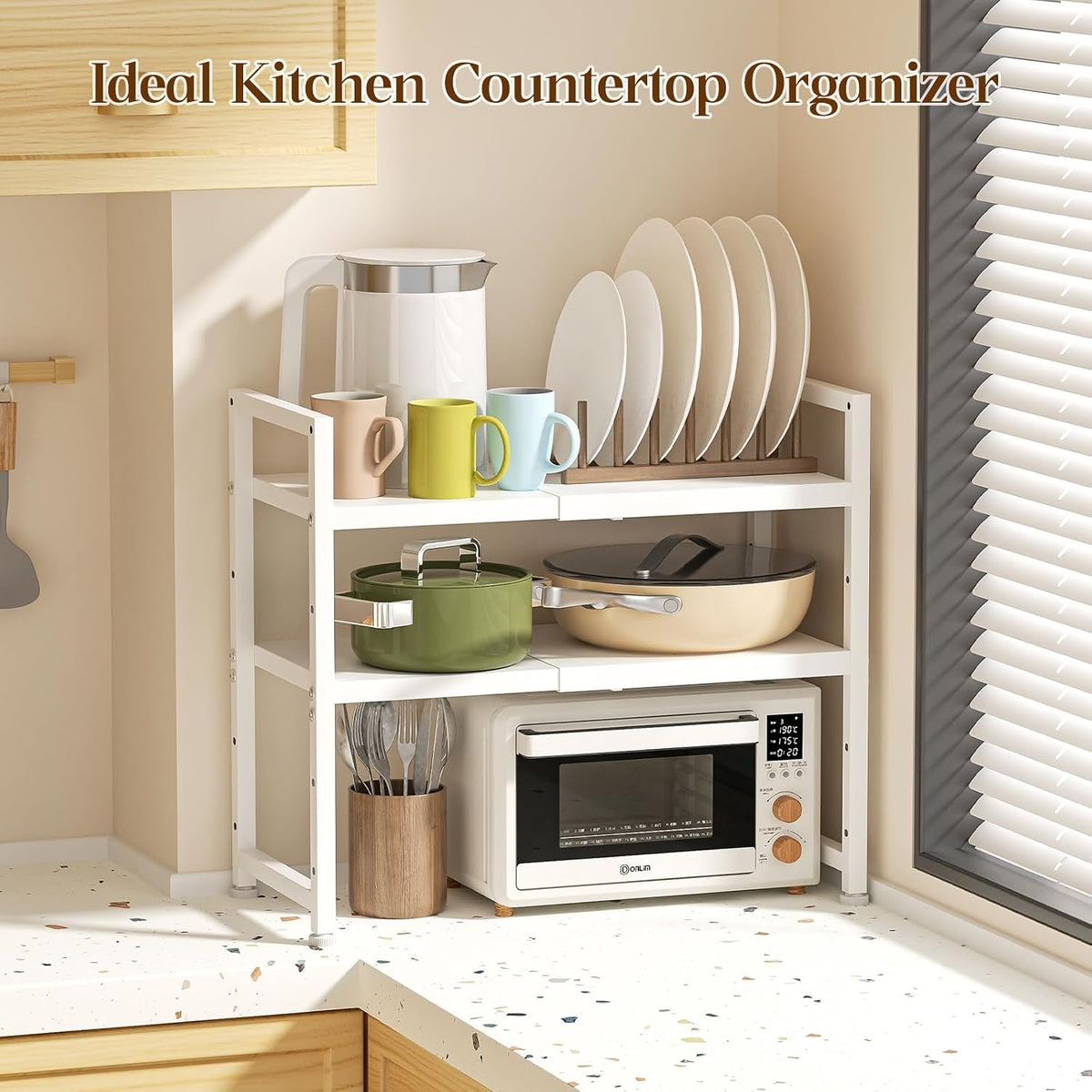 2-Tier Expandable Metal Storage Shelves,150LBS Heavy Duty Shelving Units and Storage For Small Appliance,Adjustable Pots and Pans Organizer Rack Shelf For Kitchen Under Cabinet Pantry Warehouse Garage