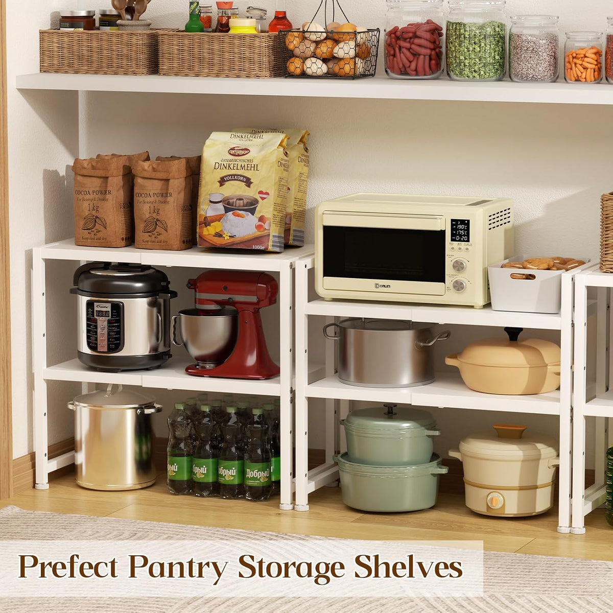 2-Tier Expandable Metal Storage Shelves,150LBS Heavy Duty Shelving Units and Storage For Small Appliance,Adjustable Pots and Pans Organizer Rack Shelf For Kitchen Under Cabinet Pantry Warehouse Garage