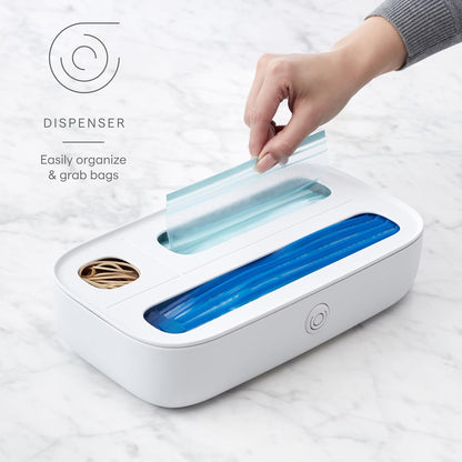 StoraBag Drawer Food Bags Dispenser, 4-Slot, Plastic Sandwich Bag Organizer for Kitchen Storage, White