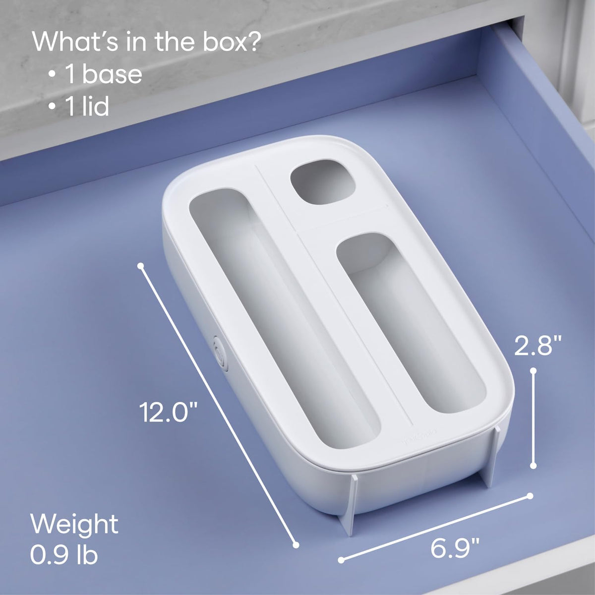 StoraBag Drawer Food Bags Dispenser, 4-Slot, Plastic Sandwich Bag Organizer for Kitchen Storage, White