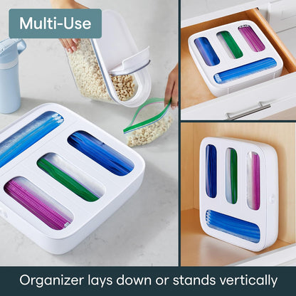 StoraBag Drawer Food Bags Dispenser, 4-Slot, Plastic Sandwich Bag Organizer for Kitchen Storage, White