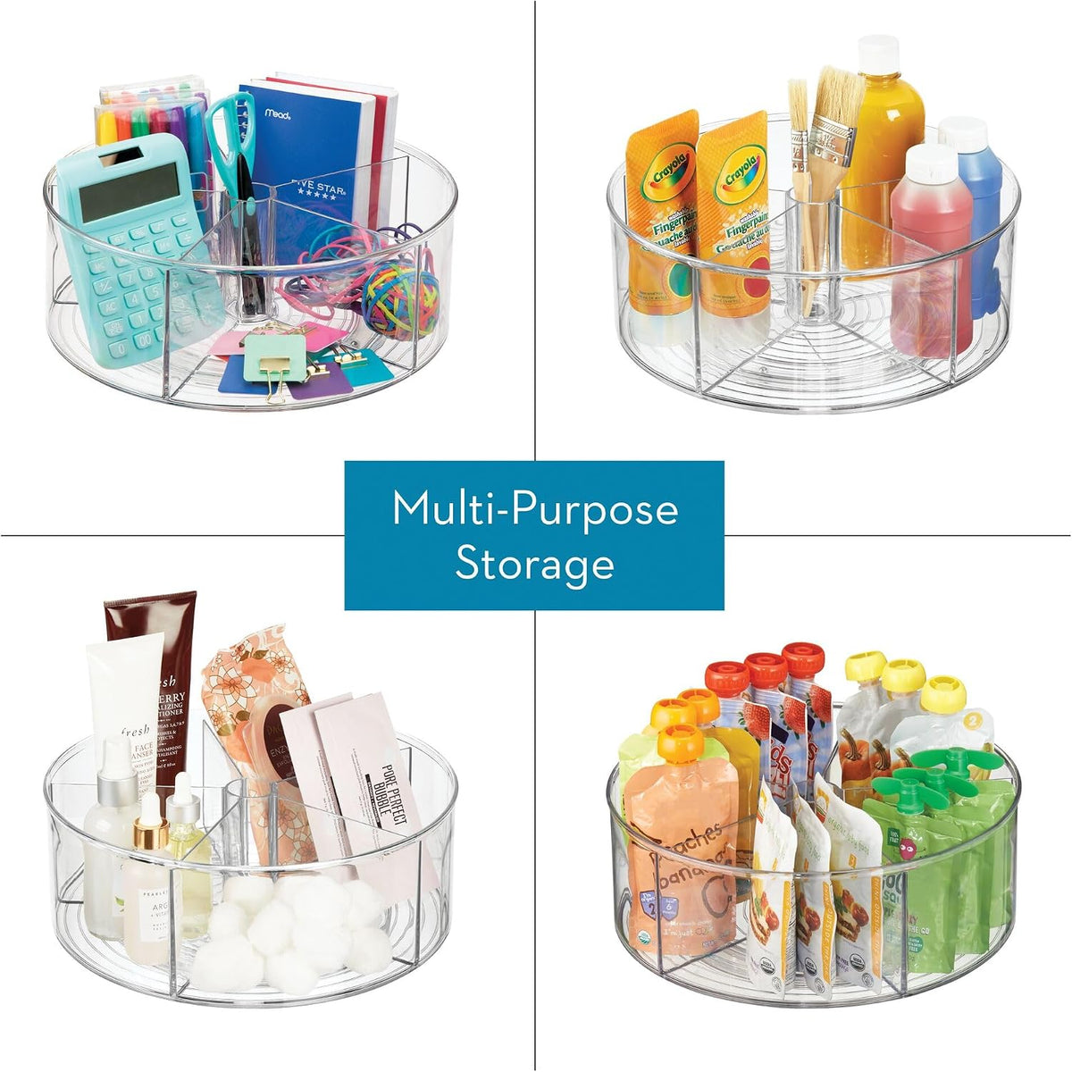 Recycled Plastic Lazy Susan Turntable Organizer Pantry, Bathroom, General Storage and More, The Linus Collection, 11.5", Clear