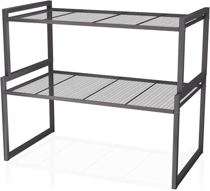 Stackable Kitchen Cabinet Organizer Shelves Pantry Rack Set of 2 | Holds Up to 44 Lbs Per Shelf, Easy 3-minute assembly with included hardware and wrench, Organize all around home, RV and more