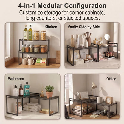 Stackable Kitchen Cabinet Organizer Shelves Pantry Rack Set of 2 | Holds Up to 44 Lbs Per Shelf, Easy 3-minute assembly with included hardware and wrench, Organize all around home, RV and more