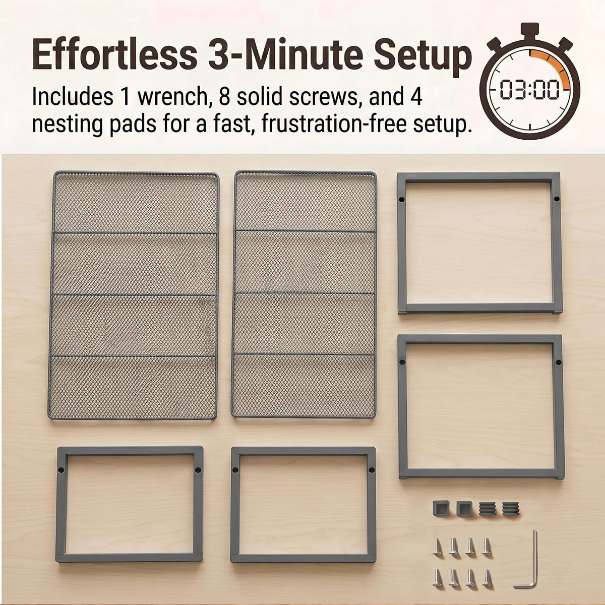 Stackable Kitchen Cabinet Organizer Shelves Pantry Rack Set of 2 | Holds Up to 44 Lbs Per Shelf, Easy 3-minute assembly with included hardware and wrench, Organize all around home, RV and more
