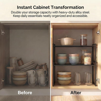 Stackable Kitchen Cabinet Organizer Shelves Pantry Rack Set of 2 | Holds Up to 44 Lbs Per Shelf, Easy 3-minute assembly with included hardware and wrench, Organize all around home, RV and more