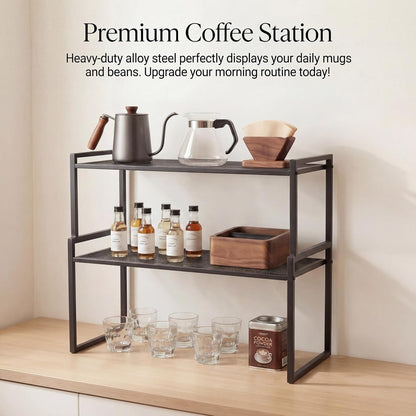 Stackable Kitchen Cabinet Organizer Shelves Pantry Rack Set of 2 | Holds Up to 44 Lbs Per Shelf, Easy 3-minute assembly with included hardware and wrench, Organize all around home, RV and more